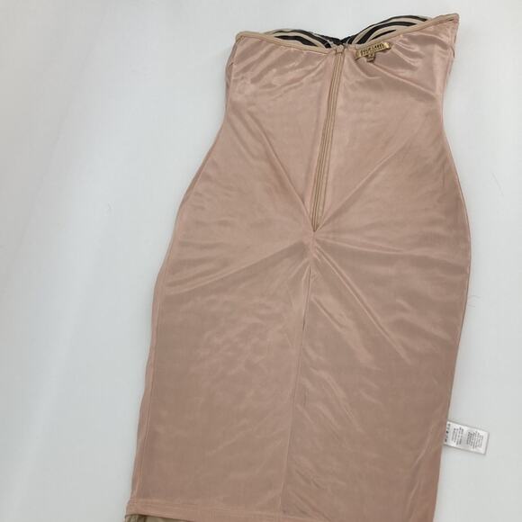 Gold Label Wow Couture Womens Tan Black Strapless Bodycon Dress Size M - Picture 9 of 11